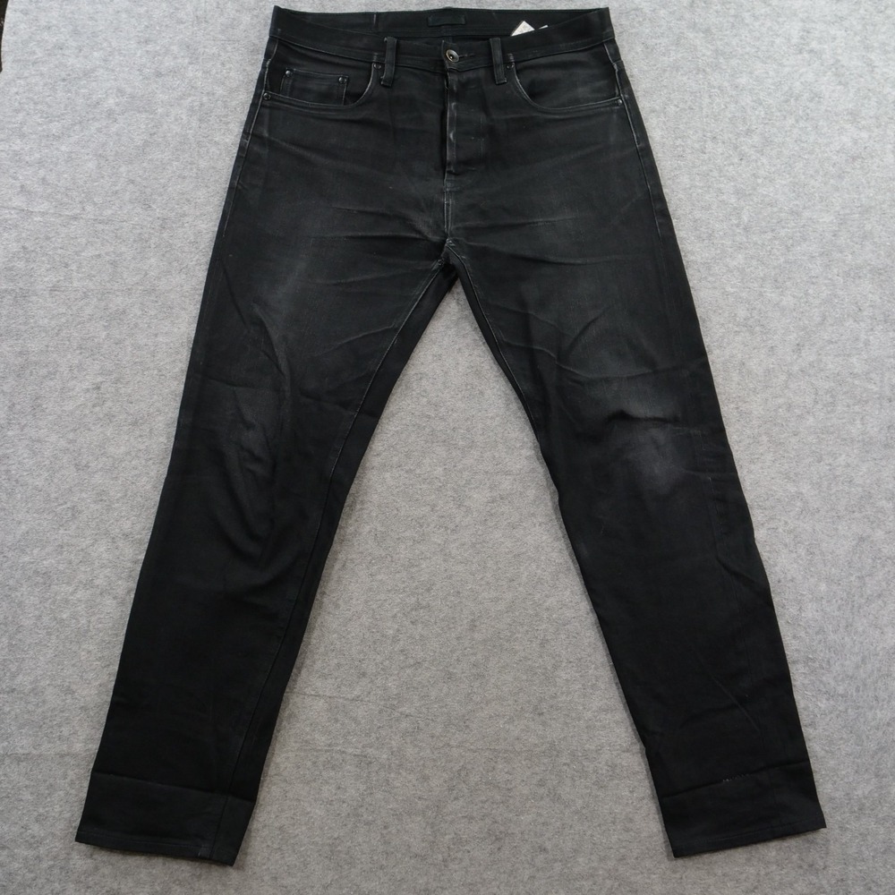 Unbranded Brand Jeans Mens 34 Black Selvedge UB644 Relaxed Tapered Stretch
